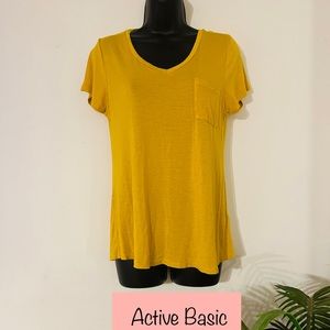Active basic soft v neck tee with small pocket size Medium mustard color
